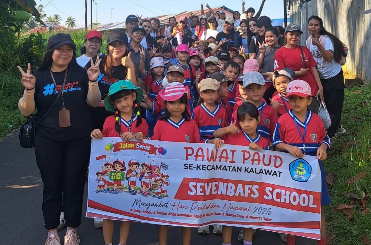 Sambut Hardiknas, Ratusan Siswa TK dan KB Gugus PAUD Kecamatan Kalawat Mengikuti Jalan Sehat