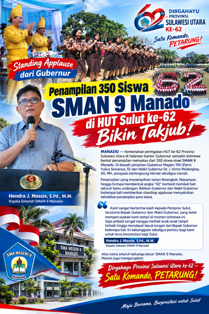 Standing Applause dari Gubernur — Penampilan 350 Siswa SMAN 9 Manado di HUT Sulut ke-62 Bikin Takjub!